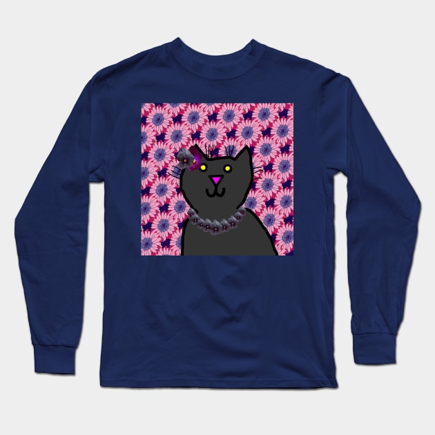 Violet the Floral Cat Long Sleeve T-Shirt by ellenhenryart